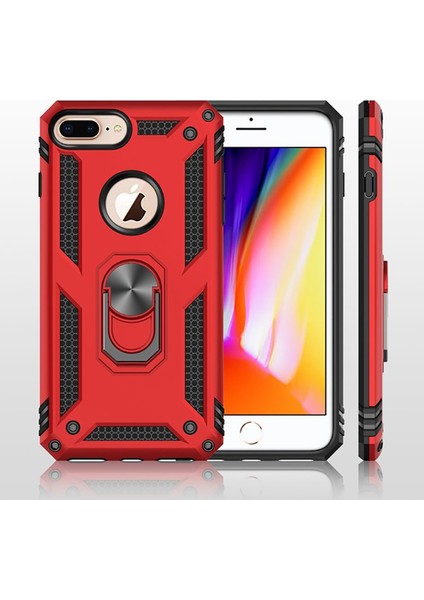 Apple iPhone 7 Plus Yüzüklü Stand Özellikli Sert Silikon Kılıf Gümüş