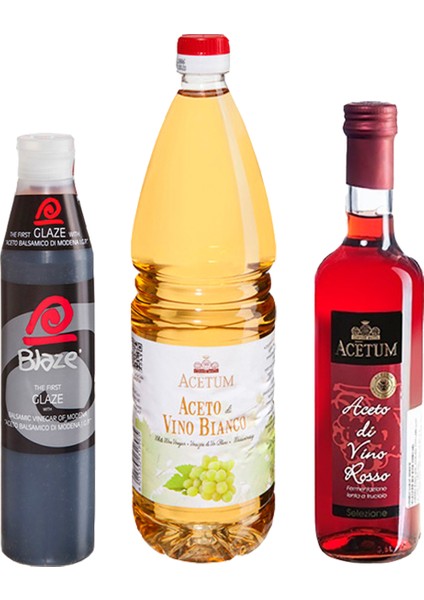 Sirke Paketi Beyaz Şarap Sirkesi, Balsamik Glaze Sosu, Kırmızı Şarap Sirkesi