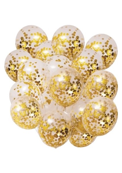 Gold Konfetili Şeffaf Balon 10'lu