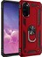 Samsung Galaxy S20 Kılıf Çift Katmanlı Yüzüklü Manyetik Vega Kapak + Tam Kaplayan 3D Cam Ekran Koruyucu Kırmızı 1