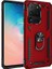Samsung Galaxy S20 Ultra Kılıf Çift Katmanlı Yüzüklü Manyetik Vega Kapak + Tam Kaplayan 3D Cam Ekran Koruyucu Kırmızı 1