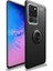 Samsung Galaxy S20 Ultra Kılıf Ultra Korumalı Yüzüklü Manyetik Ravel Silikon + 360 Full Body Ekran Koruyucu (Ön-Arka) Siyah 1