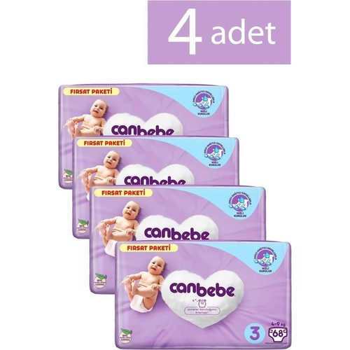 Canbebe Bebek Bezi 3 Beden Midi 68 Adet 4 Paket Fiyatı