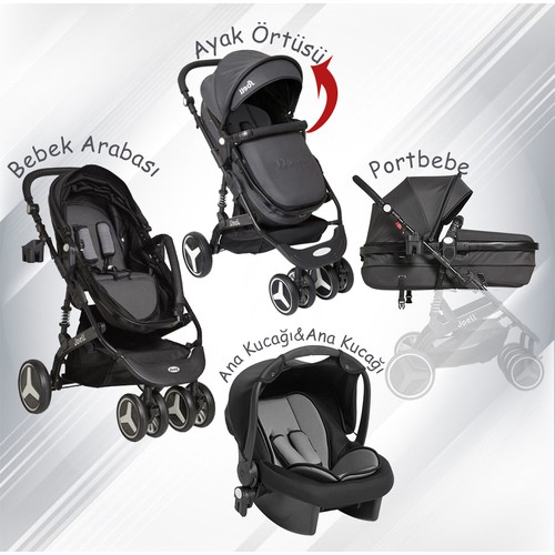 Joell Truva Travel Sistem Bebek Arabası Siyah Füme Fiyatı