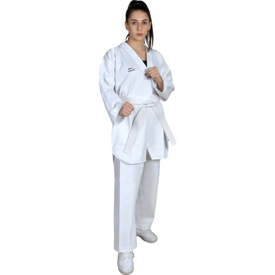 Haşado Taekwondo Beyaz Yaka Fitilli Acemi Elbise