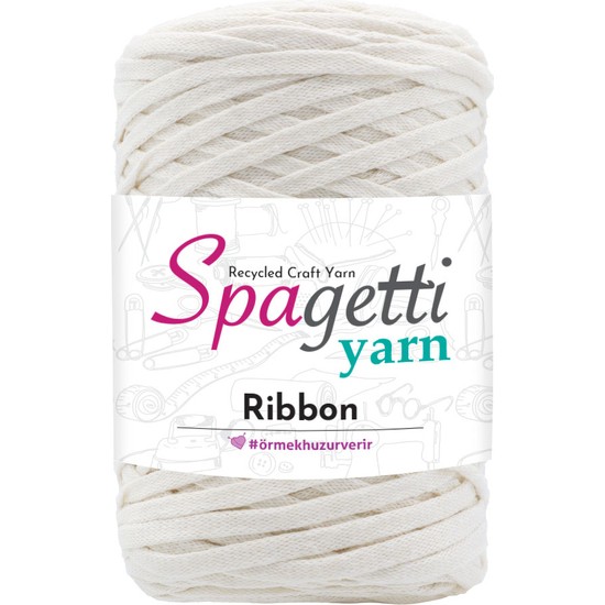 Spagettiyarn Şeker Beyaz Ribbon İp