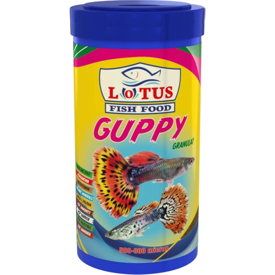 Lotus Guppy Granulat 250 ml Bitkisel Protein Karışık Lepistes Moli Tetrazon Kılıç Balık Yemi