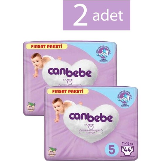 Canbebe Bebek Bezi 5 Beden 44 Adet 2 Paket Fiyatı