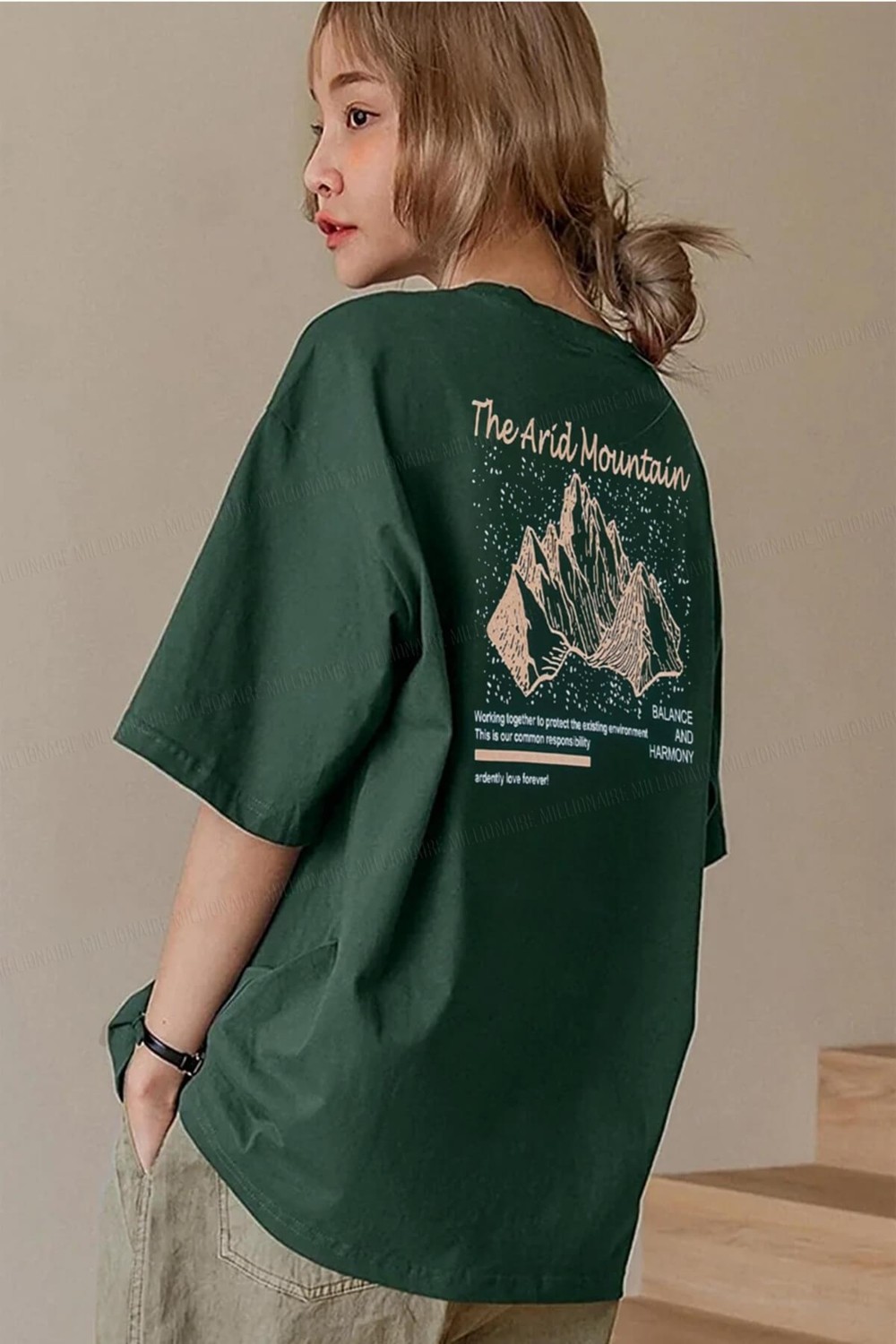 Millionaire Arid Mountain Yeşil Oversize Salas Boyfriend Kadın T-Shirt