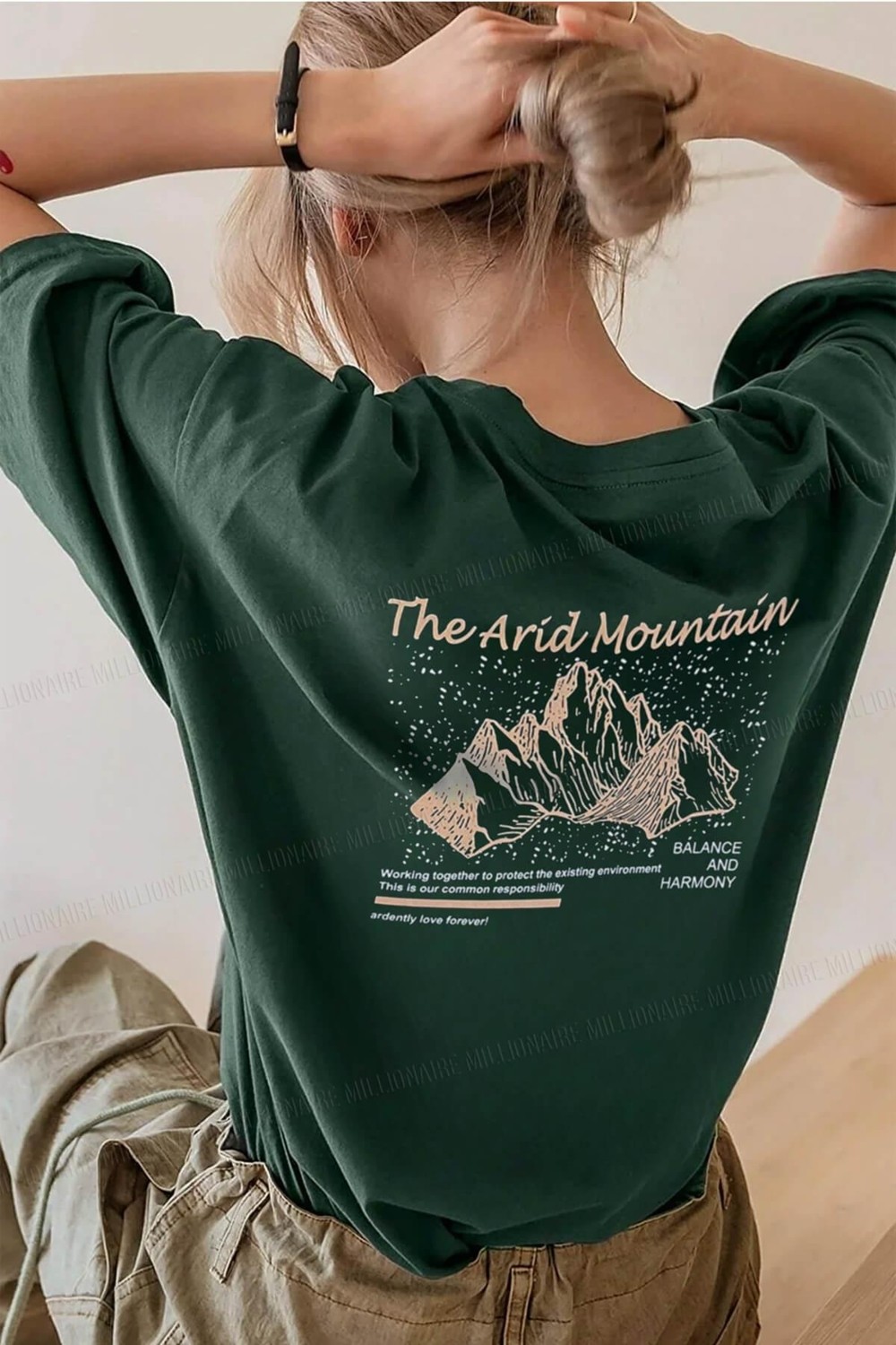 Millionaire Arid Mountain Yeşil Oversize Salas Boyfriend Kadın T-Shirt görsel 2