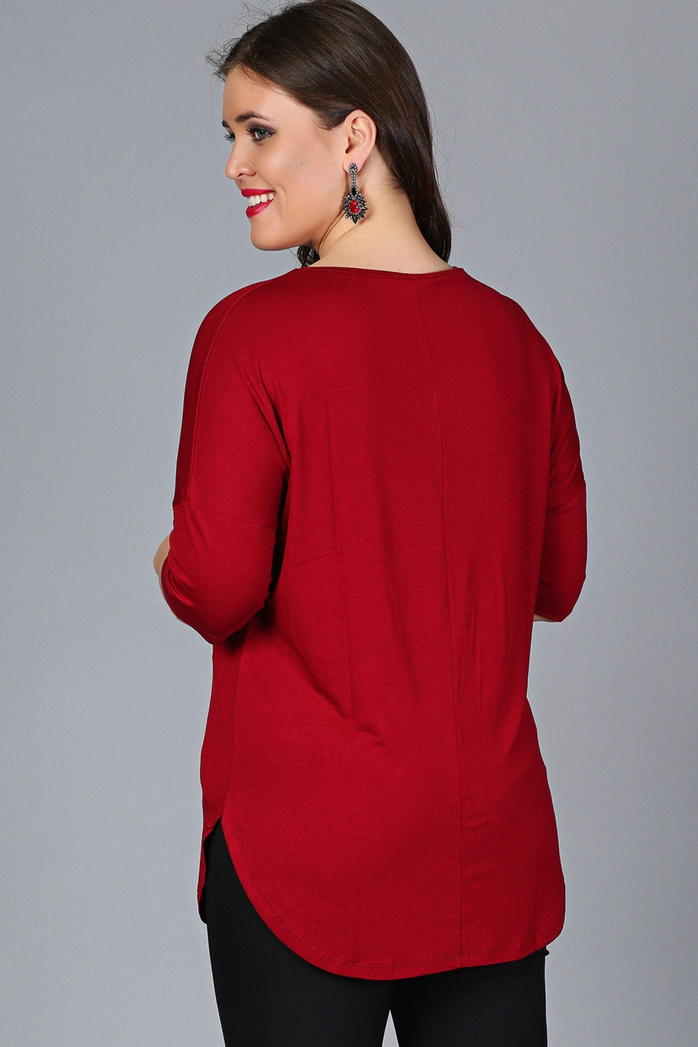 Curvy Trend Büyük Beden Yan Yırtmaç Yarım Kol Bluz Siyah görsel 8