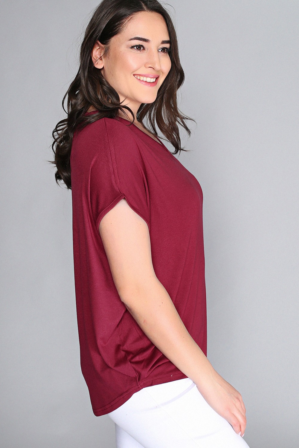 Curvy Trend Büyük Beden Sırt Çapraz Kısa Kol Bluz Kırmızı görsel 2