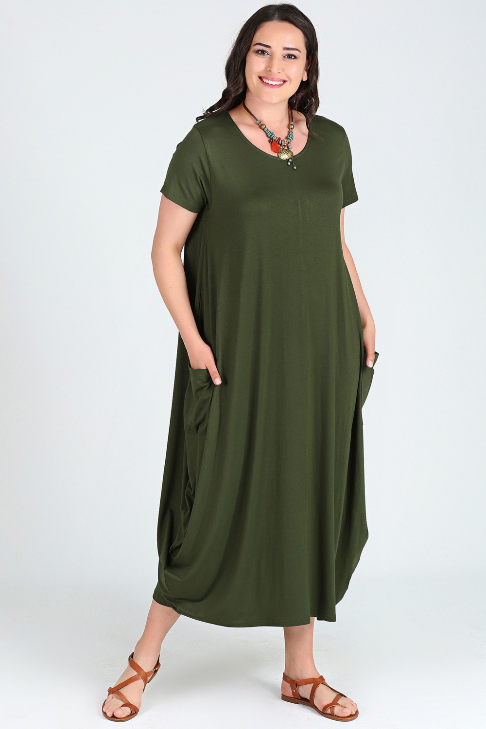 Curvy Trend Jumbo Kısa Kol Elbise Bordo