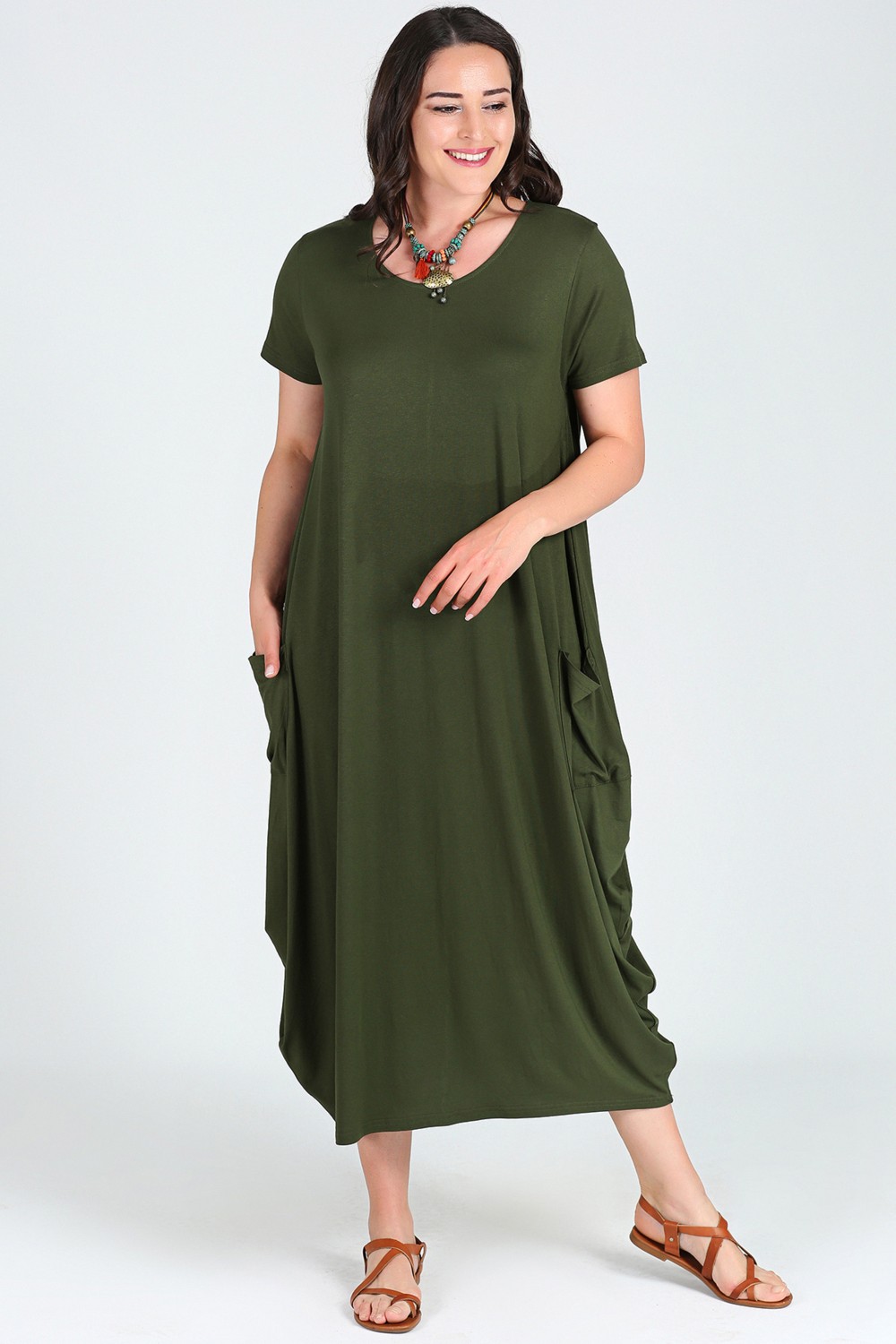 Curvy Trend Jumbo Kısa Kol Elbise Bordo görsel 2