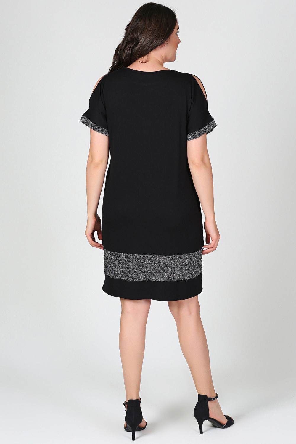 Curvy Trend Büyük Beden Siyah T-Shirt Elbise A-Line Kol Ucu Simli Günlük Stil görsel 4