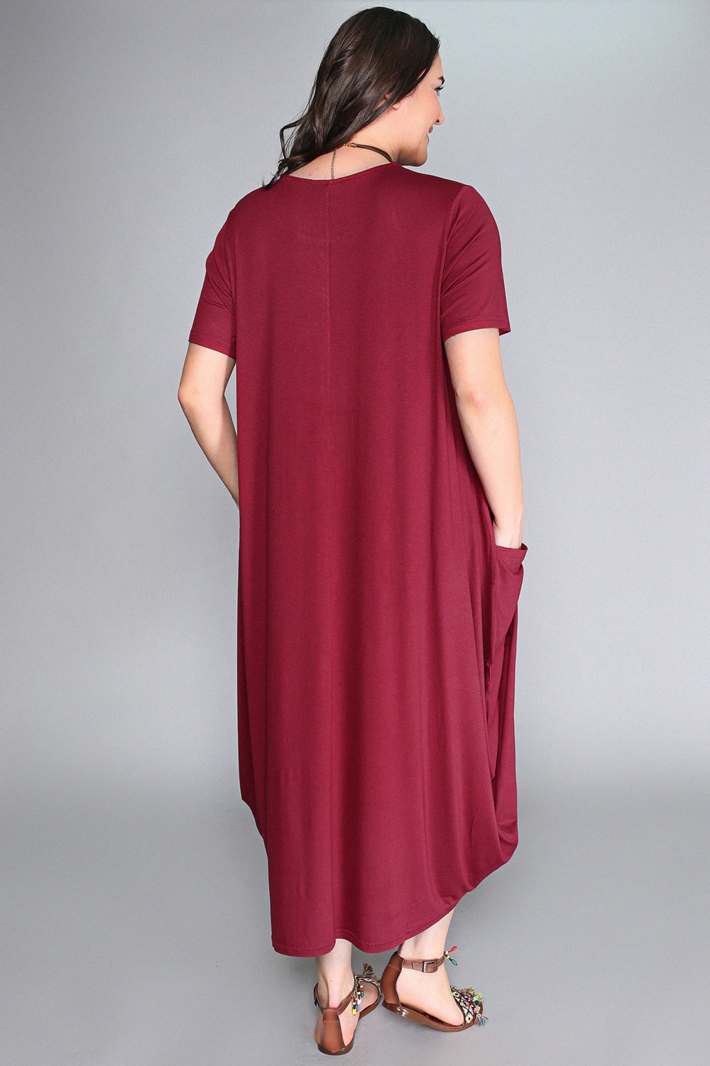 Curvy Trend Jumbo Kısa Kol Elbise Bordo görsel 8