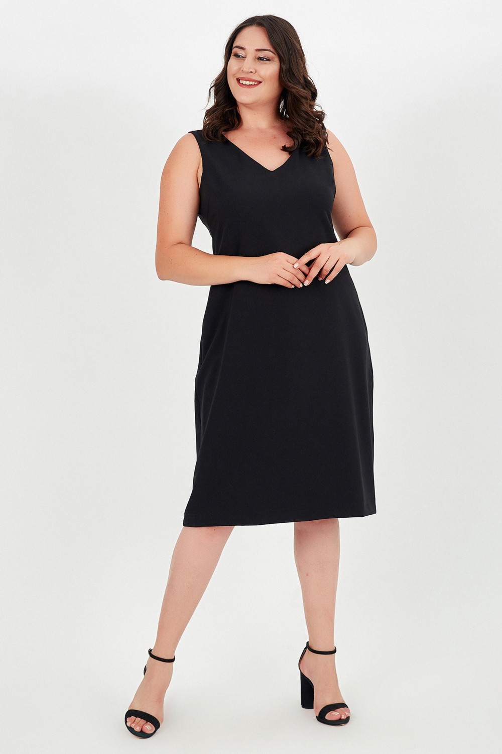 Curvy Trend Büyük Beden V Yaka Kolsuz Bodycon Elbise Siyah Klasik Özel Olay İçin Tasarlandı
