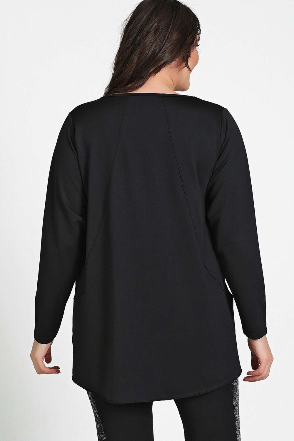 Curvy Trend Siyah Cepli Parçalı Tunik %95 Viskon Kadınlar İçin Rahat Tasarım görsel 3