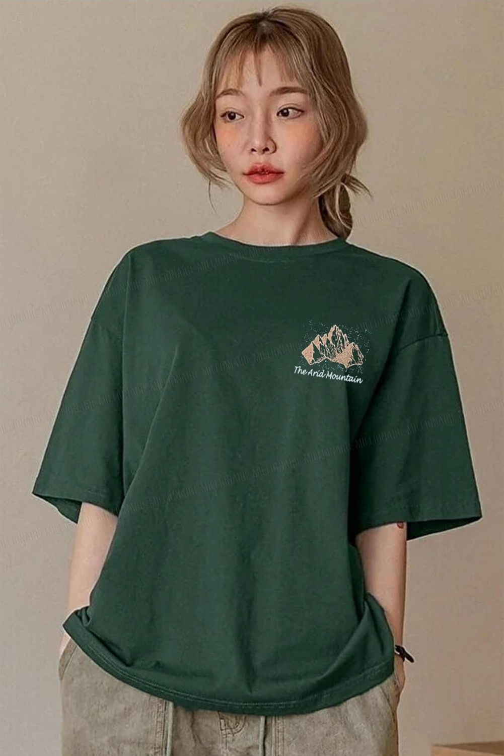 Millionaire Arid Mountain Yeşil Oversize Salas Boyfriend Kadın T-Shirt görsel 3