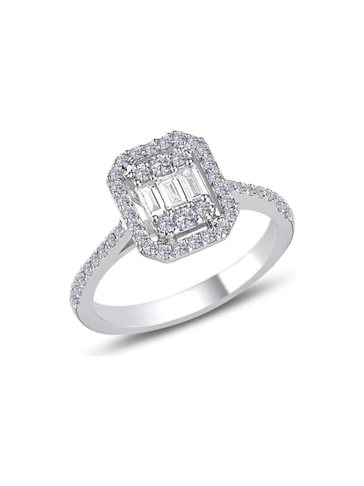 Söğütlü Silver Gümüş Beyaz Altın Rodyumlu Baget Kesim Zirkon Taşlı Çizgili Yüzük