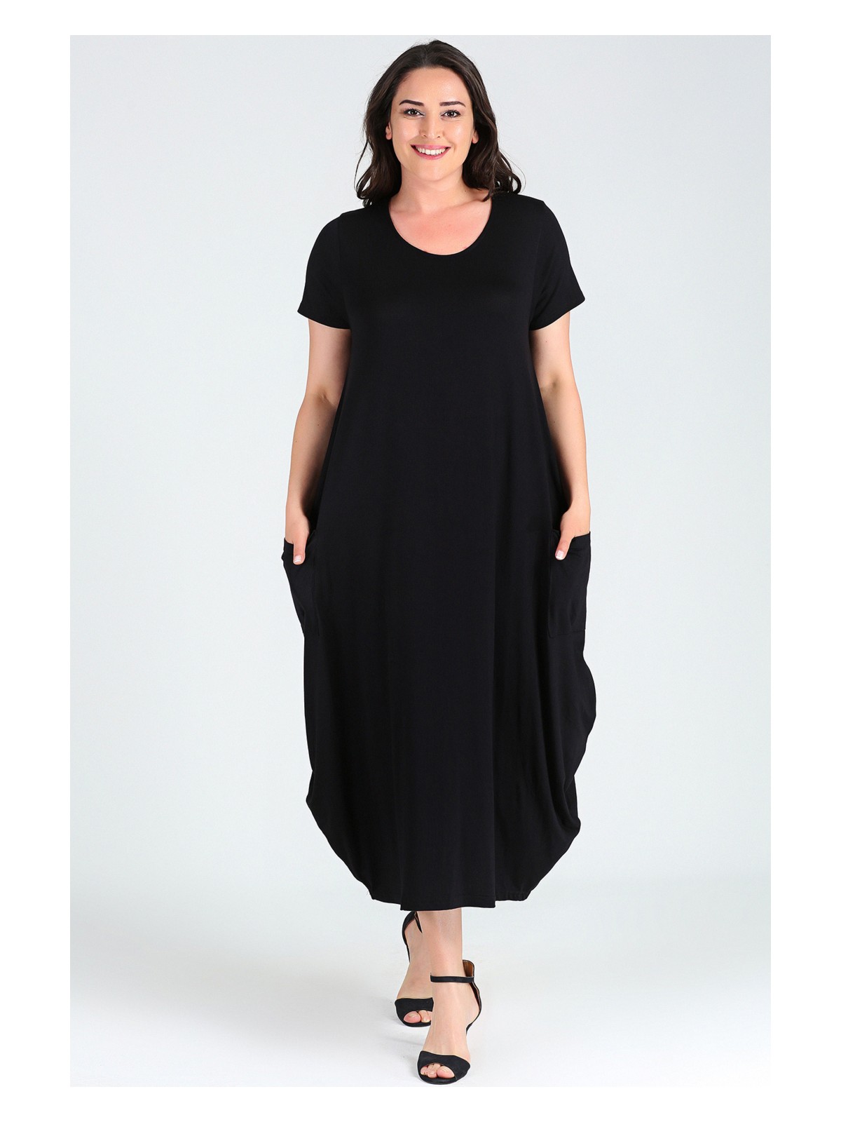 Curvy Trend Jumbo Kısa Kol Elbise Siyah