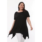 Curvy Trend Büyük Beden Kısa Kol Yırtmaçlı Basic Bluz Siyah