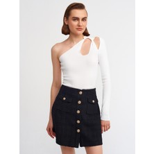 10328 Sağ Omuz Açık Tek Kol Kazak-Ekru