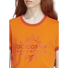 adidas Bisiklet Yaka Düz Turuncu Kadın T-Shirt IC5525 Adv Calı Tee