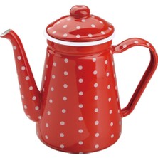 Ebru Metal Mass Emaye Kahve Demliği - 1.2 Litre - Kırmızı Puantiyerli