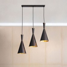 Rsylight Masa Üstü Retro Siyah Içi Sarı Metal Sarkıt Avize 3lü 60 cm