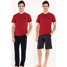 U.S. Polo Assn. Erkek Kısa Kollu Pijama ve Şort Bordo Renkli Rahat Tasarım M Beden 12005