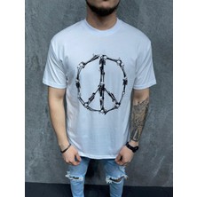 Ayakuydur Erkek Beyaz Kurukafa Detaylı T-Shirt