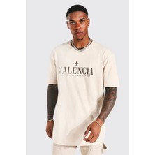 Altamira Erkek Bej Valencia Baskılı Oversize Tshirt