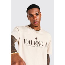 Altamira Erkek Bej Valencia Baskılı Oversize Tshirt