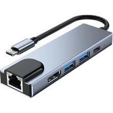 Wozlo USB 3.1 Type C To HDMI 4K@30Hz Kablo Çevirici + 2x USB 3.0 + Gigabit Ethernet +Pd 100W Dönüştürücü