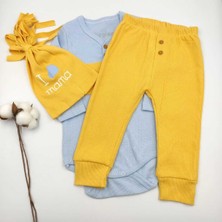 Bebek Star Bebek Star Şapkalı Mavi - Hardal Bebek Takım1ı %100 Cotton