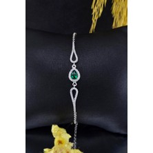 Parmas Design Zümrüt Yeşili Damla Kadın Ayarlanabilir Gümüş Bileklik