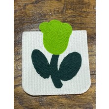 Gönülden Tasarım 12X10 cm Dokuma Yeşil Lale Kare Dikiş Giyim Aksesuarı Aplike Yama Arma