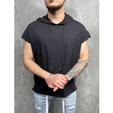 Ayakuydur Erkek Siyah Kapüşonlu T-Shirt