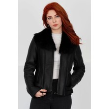 By Marki Marki Siyah Kadın Hakiki Kürk Mont Kemer Detaylı Deri Ceket - 10372210