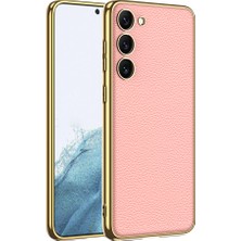 Galaxy S23 Plus Kılıf Deri Görünümlü Kenarları Elektroplating Kaplama  Fizyon Kapak