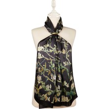 Bursa İpek Siyah Badem Çiçeği Ipek Fular