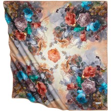 Bursa İpek Hardal Çiçek Desen Ipeksi Eşarp