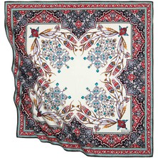 Bursa İpek Kırmızı Haki Türk Motifli Şamdan Lale Desen Ipeksi Eşarp