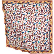 Bursa İpek Gold Kırmızı Türk Motifli Karanfil Lale Desen Ipeksi Eşarp