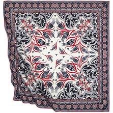 Bursa İpek Gri Kırmızı Türk Motifli Çintemani Karanfil Desen Ipeksi Eşarp