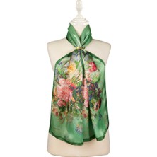 Bursa İpek Yeşil Çiçekli Dar Ipek Fular