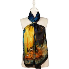 Bursa İpek Lacivert Kafeler Sokağı Ipek Tablo Fular