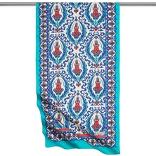 Bursa İpek Saks Lacivert Karanfil Desen Dar Ipeksi Fular