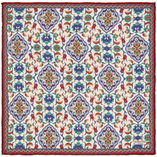 Bursa İpek Ekru Gold Çini Lale Desen Ipek Mendil